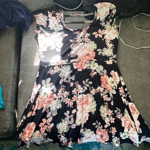 Flower print black dress